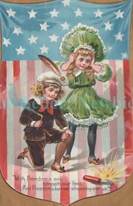 Fourth of July - BOY LIGHTING FIREWORK - Raphael Tuck 4th Patriotic Postcard - Bild 1 von 2