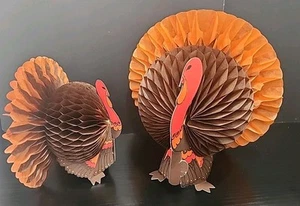 Vtg Turkey Thanksgiving Fall Centerpiece Honeycomb Tissue Paper Die Cut Lt Of 2 - Picture 1 of 8
