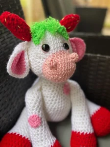 Handmade Crocheted Plush Strawberry Cow - Picture 1 of 3