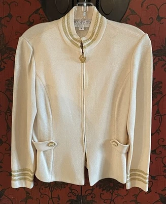 Cárdigan Vintage Colección St. John por Marie Gris Crema y Dorado Cremallera Frontal Talla 4 Foto 1 de 4