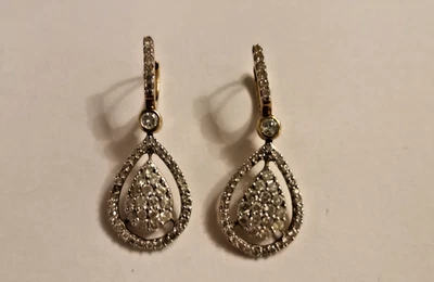 9ct 9K Yellow Gold Natural White Diamond Teardrop Earrings - Image 1 of 4