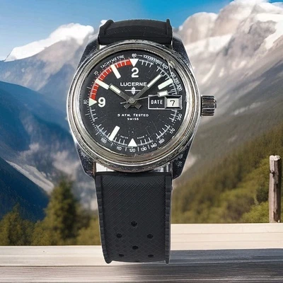 RELOJ PARA HOMBRES RARO VINTAGE LUCERNE DIVER HECHO EN SUIZA MECÁNICO CUERDA MANUAL COMO ESTÁ Foto 1 de 4