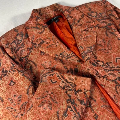 Chaqueta Blazer Kasper Para Mujer Tapiz Naranja Cachemira Brocado 12 Boho Retro Años 70 Foto 1 de 4