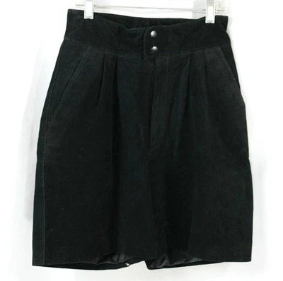 Pantalones Cortos Vintage Tango Negro Gamuza Cuero tiro alto Plisados Mamá S Años 70 Preppy Foto 1 de 4