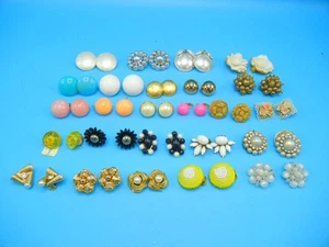 Vintage MCM Lot of 25 Pairs Costume Jewelry Clip On EARRINGS Beaded Buttons - Picture 1 of 19