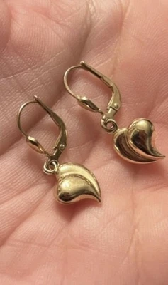 Milor 585 Italy 14k Yellow Gold Puffy Heart Dangle Earrings Leaver Back - Image 1 of 4