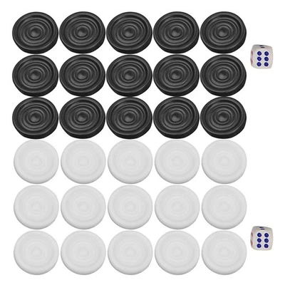 22mm Plastic Black White Backgammon Checkers Chips Pieces Set Kids Children Toy - Image 1 of 4