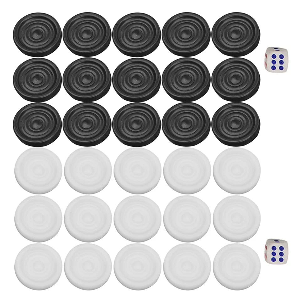 22mm Plastic Black White Backgammon Checkers Chips Pieces Set Kids Children Toy - Image 1 of 4