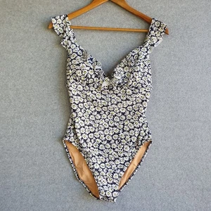 J Crew Bathers Swimwear Womens Sz Small Navy Floral Daisy One Piece Ruffle NWT - Picture 1 of 12