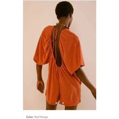 Mameluco Free People ANDI espalda abierta mezcla lino en mango rojo S nuevo con etiquetas $68 Foto 1 de 4