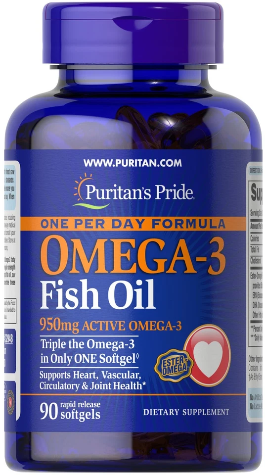 Aceite de pescado omega-3 uno por día 1360 mg (950 mg omega-3 activo)-90 cápsulas blandas Foto 1 de 1
