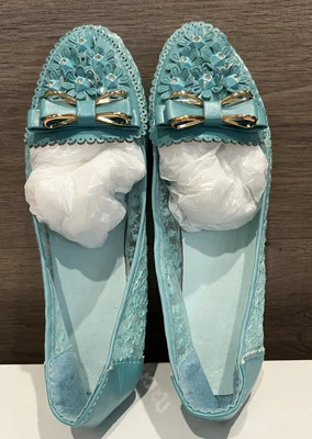 Zapatos planos para mujer con lentejuelas florales bordados verde azulado talla 39 (US 8,5) Foto 1 de 4