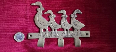 Vintage Brass Ducks In A Row Family Key Hook - Image 1 of 2
