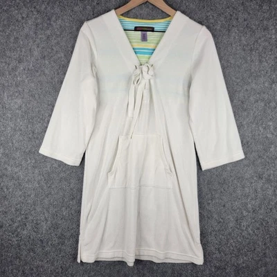 Stan Herman Pullover Womens Small White Terry Cloth Pocket Tunic Lounge Coverup - Image 1 of 4