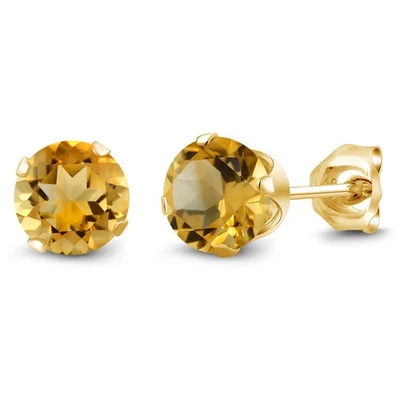 18K Yellow Gold Plated Silver Citrine Gemstone Birthstone Stud Earrings For - Image 1 of 4