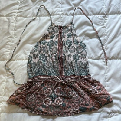 Цветочный с бретелью через шею верхний без рукавов пеплум галстук талии Summer повседневный - Изображение 1 из 4