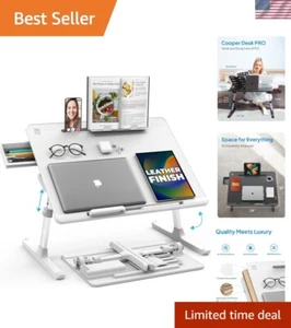 Cooper Desk PRO: Leather Adjustable Lap Desk for Comfort & Style, Pearl White - Picture 1 of 8