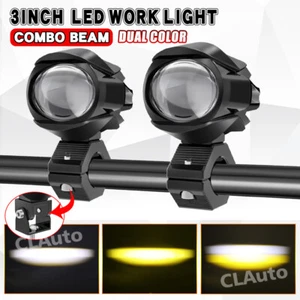 2X Motorcycle LED Headlight Fog Driving Spot Light Auxiliary Lamp White Yellow - Picture 1 of 17