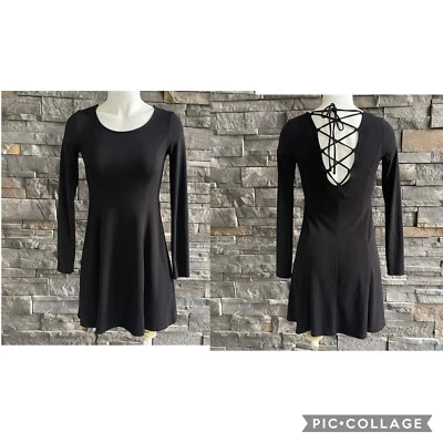 Forever 21 Black Long Sleeve Dress With Laced Back Goth Whimsigoth - Image 1 of 4