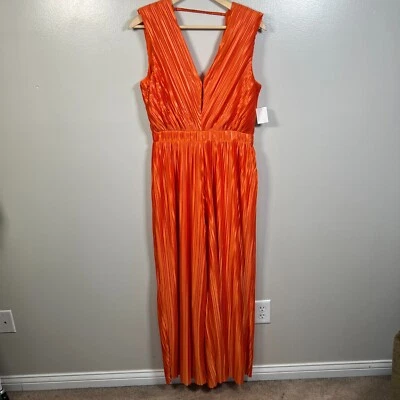 Btfl Life Thena Sleeveless Pleated Satin Jumpsuit Size Medium Orange Wide Leg - Image 1 of 4