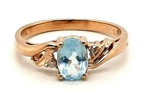 Topaz & Diamond 9ct Yellow Gold Ring Fine Engagement Jewellery Band Size M - Picture 1 of 12