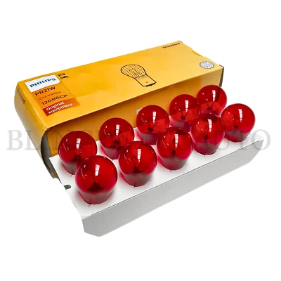 (10PCs) Philips BAW15s Red Bayonet PR21W Replacement Light Bulbs 12V 21W - Image 1 of 4
