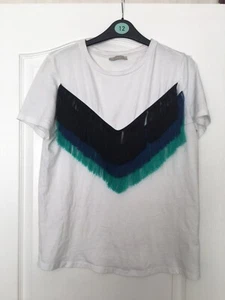 Zara Trafaluc ladies t shirt fringes on front Small - Picture 1 of 2