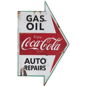 Old Vintage Arrow Style Coca Cola Gas Oil Auto Repairs Metal Sign  Rusty Look - Picture 1 of 1