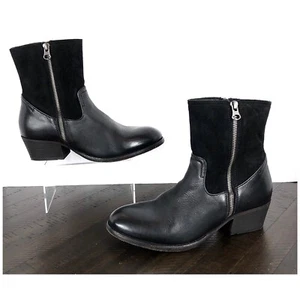 NEW H by Hudson Riley Double Zip Western Black Leather Suede Boots Womens Size 9 - Picture 1 of 8