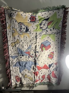 RARE  ’90s Disney 101 Dalmations Blanket Fringed Woven Tapestry Small Throw VTG - Picture 1 of 7