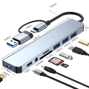 8 in 1 USB-C 3.1 To Type-C USB 3.0 Hub RJ45 Ethernet Micro SD TF OTG Adapter - Picture 1 of 4