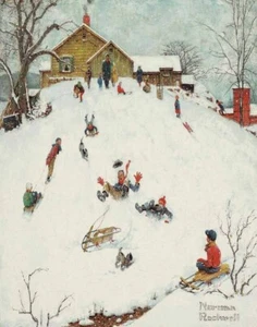 Norman Rockwell Sledding Canvas Print 16 x 20 - Picture 1 of 4