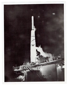 Vintage Black & White 8x10 Photograph U.S.A.F. Rocket on Launch Pad at Night - Picture 1 of 1