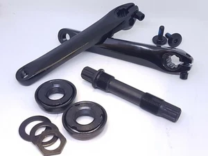 BMX 3 Piece Crankset - Crank Arms Axle Bottom Bracket US American Sized BLACK - Picture 1 of 11
