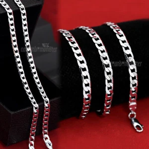 MENS WOMENS 18K WHITE GOLD GF SILVER DIAMOND CUT CURB RING CHAIN NECKLACE 56CM - Picture 1 of 6