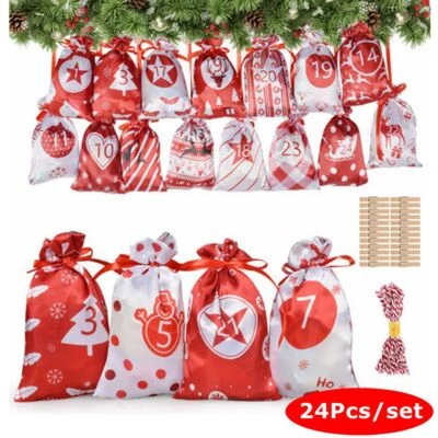 24Pcs Christmas DIY Advent Calendar Countdown Numbers Bag Candy Storage Pouch - Image 1 of 4