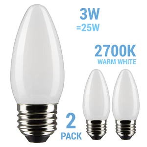 Pack 3W =25W B11 Torpedo LED Frosted 120V Medium E26 Chandelier 2700K Warm White - Picture 1 of 9