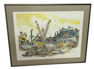 Half Shell Raw Bar Key West Dock Florida Skipper Watercolor Signed Framed Print - Picture 1 of 12