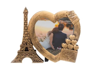 Joice Gift Decorative Gold Heart Shape Love Photo Frame Paris Theme 4" x 4" - Picture 1 of 3