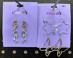 Claire’s Girls 2 Pairs of Gold & Silver Earrings Choose Moon & Stars/Butterflies - Picture 1 of 3