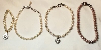 Lot of 4 Baby/Child Pearl Bracelets 1 Faux 3 Genuine with Sterling Clasps  - Image 1 of 4