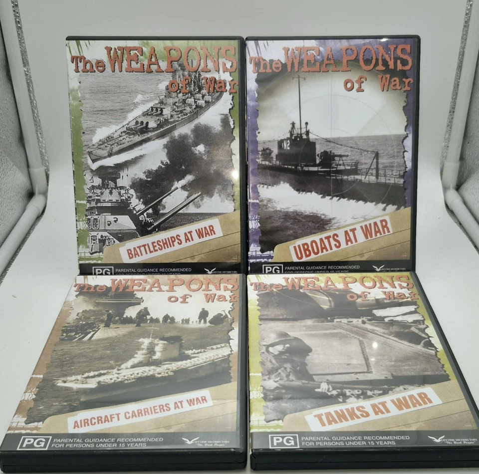 The Weapons of War - 4 DVD set- Tanks, Aircraft Carriers, Uboats, Battleships. - Image 1 of 1