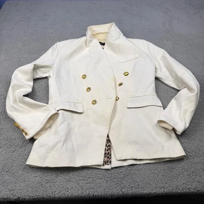 Chaqueta Blazer Kourt Mujer Grande Blanca Doble Pecho Dorado Botón Forrada Leopardo Foto 1 de 4