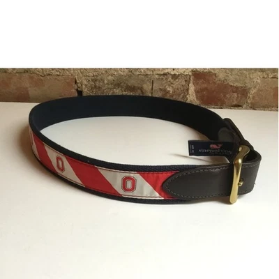 Cinturón Vineyard Vines Ohio State Talla 34 Lona Cuero Latón Rojo Blanco Logo O Foto 1 de 4