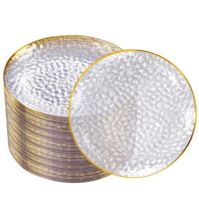 Platos de plástico dorado transparente de 100 piezas, plato de fiesta martillado, platos de Navidad dis... Foto 1 de 4