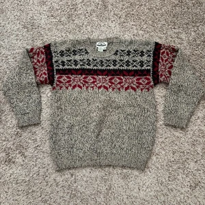 Eddie Bauer Legends 100% Wool Sweater Men's M Beige Red Fair Isle Vtg 90's EUC - Picture 1 of 18