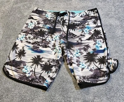 Bañador Burnside para hombre 36 pantalones cortos de tabla con estampado hawaiano surf natación verde azulado y negro Foto 1 de 4