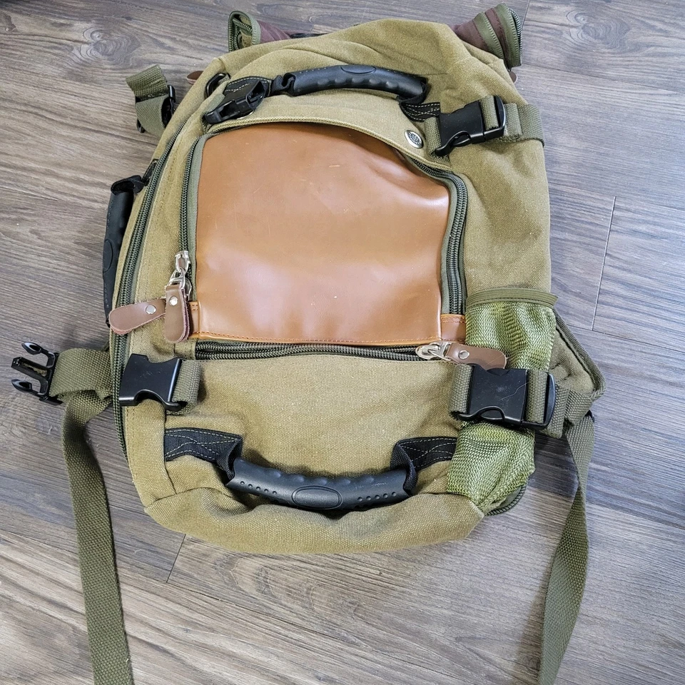 Kaka Hombres Verde Marrón Lona Convertible Bolso de Lona Mochila Equipaje Senderismo  Foto 1 de 4