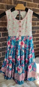 Cheeky Plum Girls Blue And Pink Floral Sleeveless Tier Dress Size 10Y - Picture 1 of 8