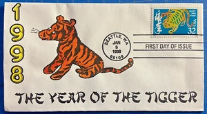 U.S. #3179 32¢ "Year of the Tiger" FDC (Gary) Hudeck Cachet Hand Painted - Picture 1 of 2